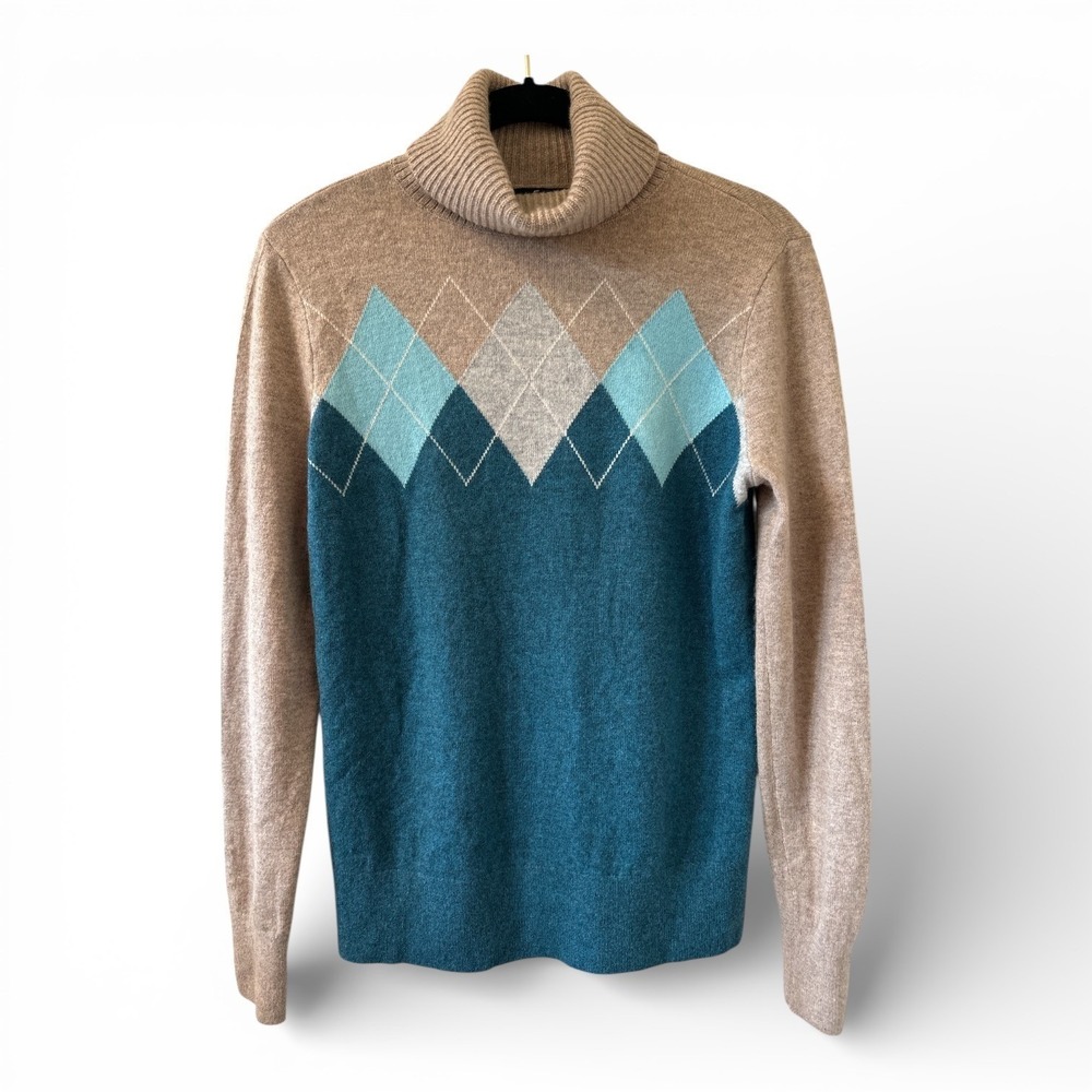 !!‎ SOLD !! Lands' End Cashmere Argyle Turtleneck XS Preppy Academia